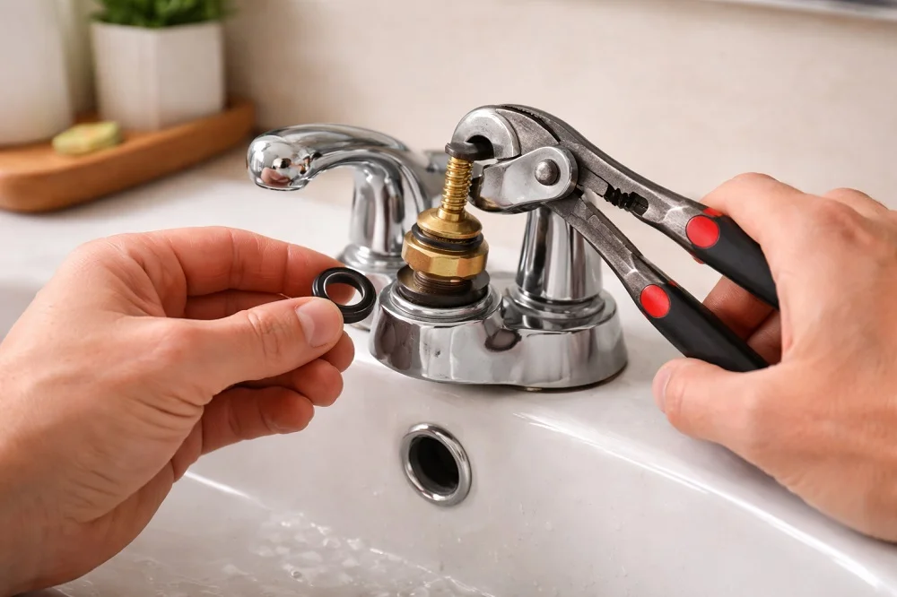 Çift başlı muslukta conta değiştirme işlemi